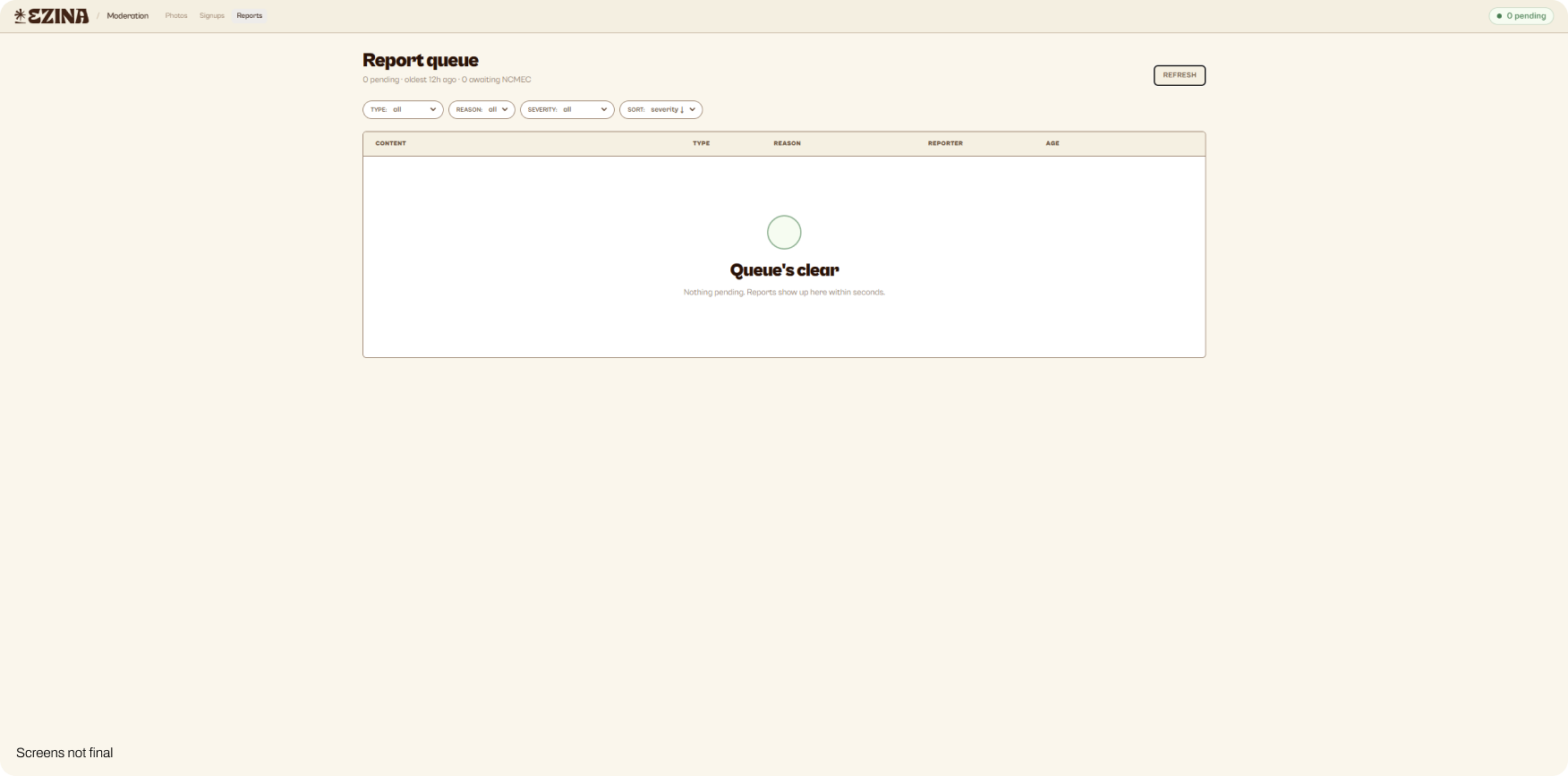 Report queue — the in-app report monitoring dashboard