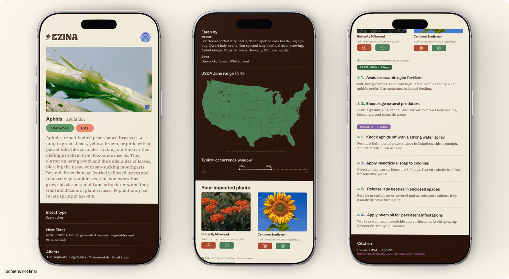 Ezina library and zone maps — cross-referenced plant, disease, and treatment screens