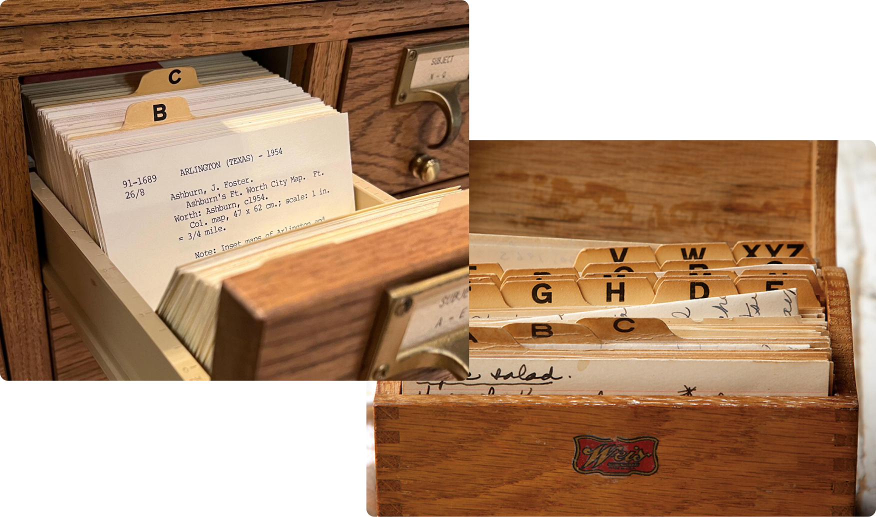 Card catalogs and recipe boxes — the tab-based organizational reference for the brand