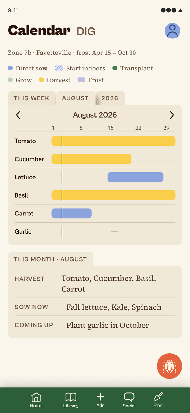 Ezina calendar — what to sow, transplant and harvest this month