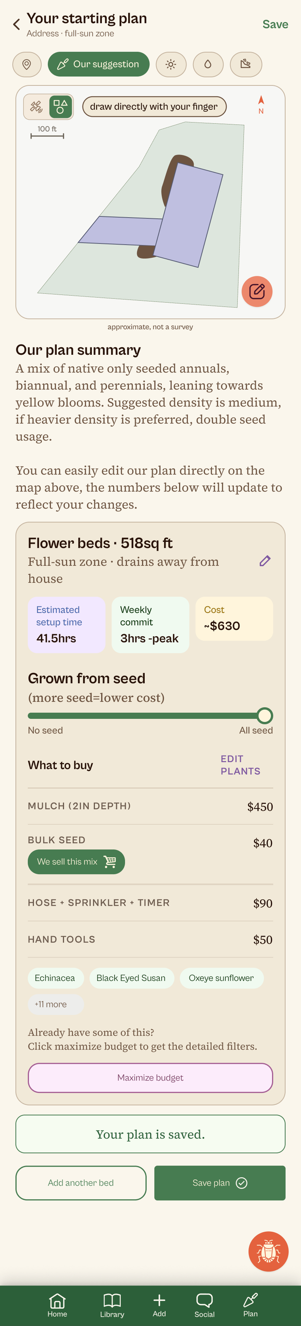 Ezina Dig — the suggested planting plan for a lot