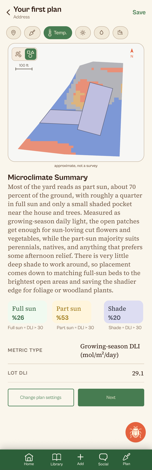 Ezina Dig — the sun and shade map for the lot
