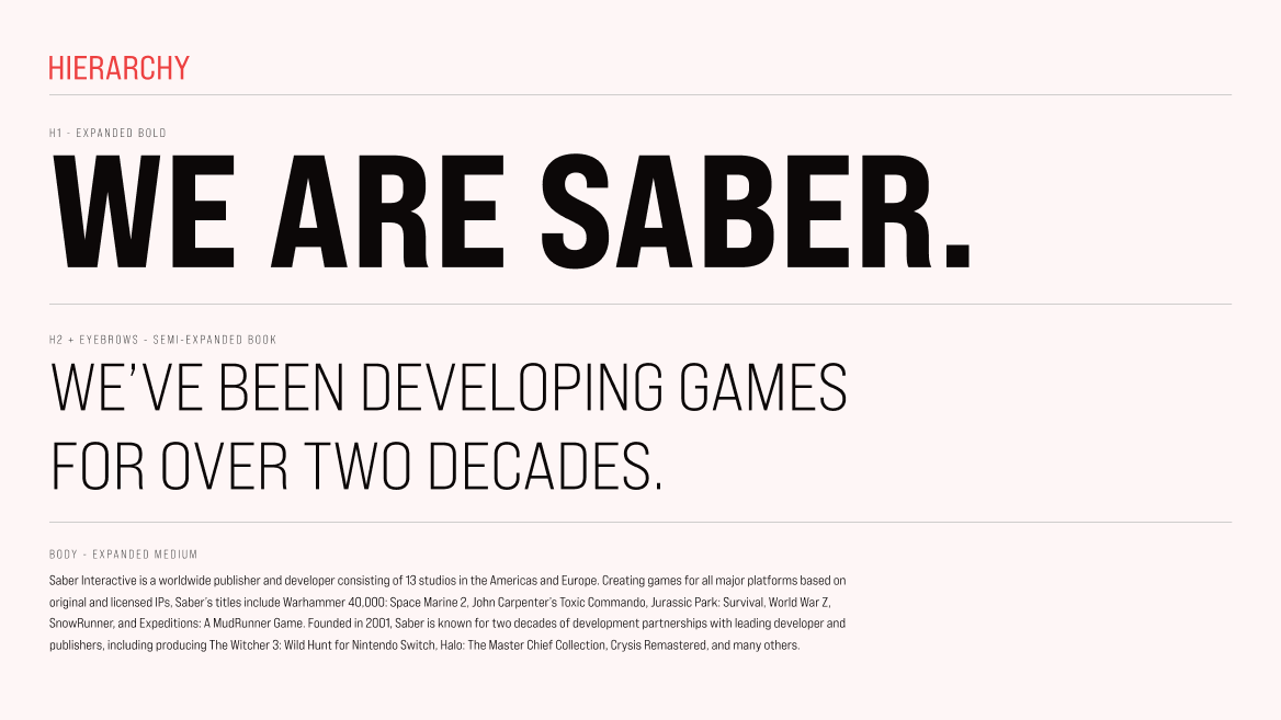 Typographic hierarchy across Bebas Neue Pro weights