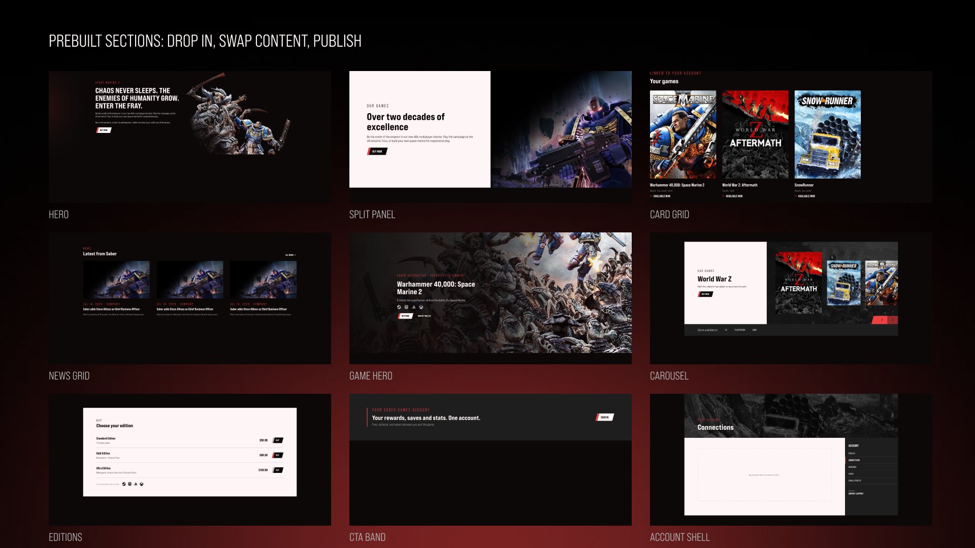 Nine prebuilt page sections