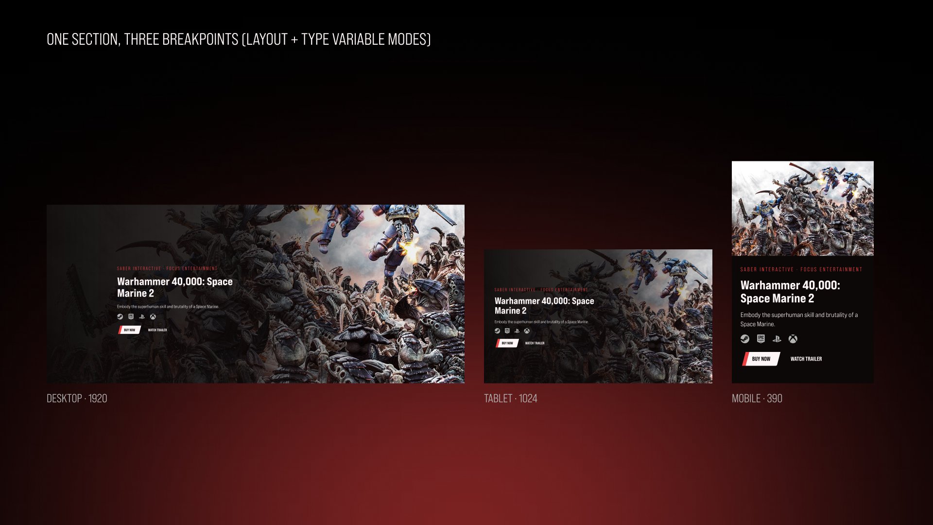 The game hero section at desktop, tablet and mobile