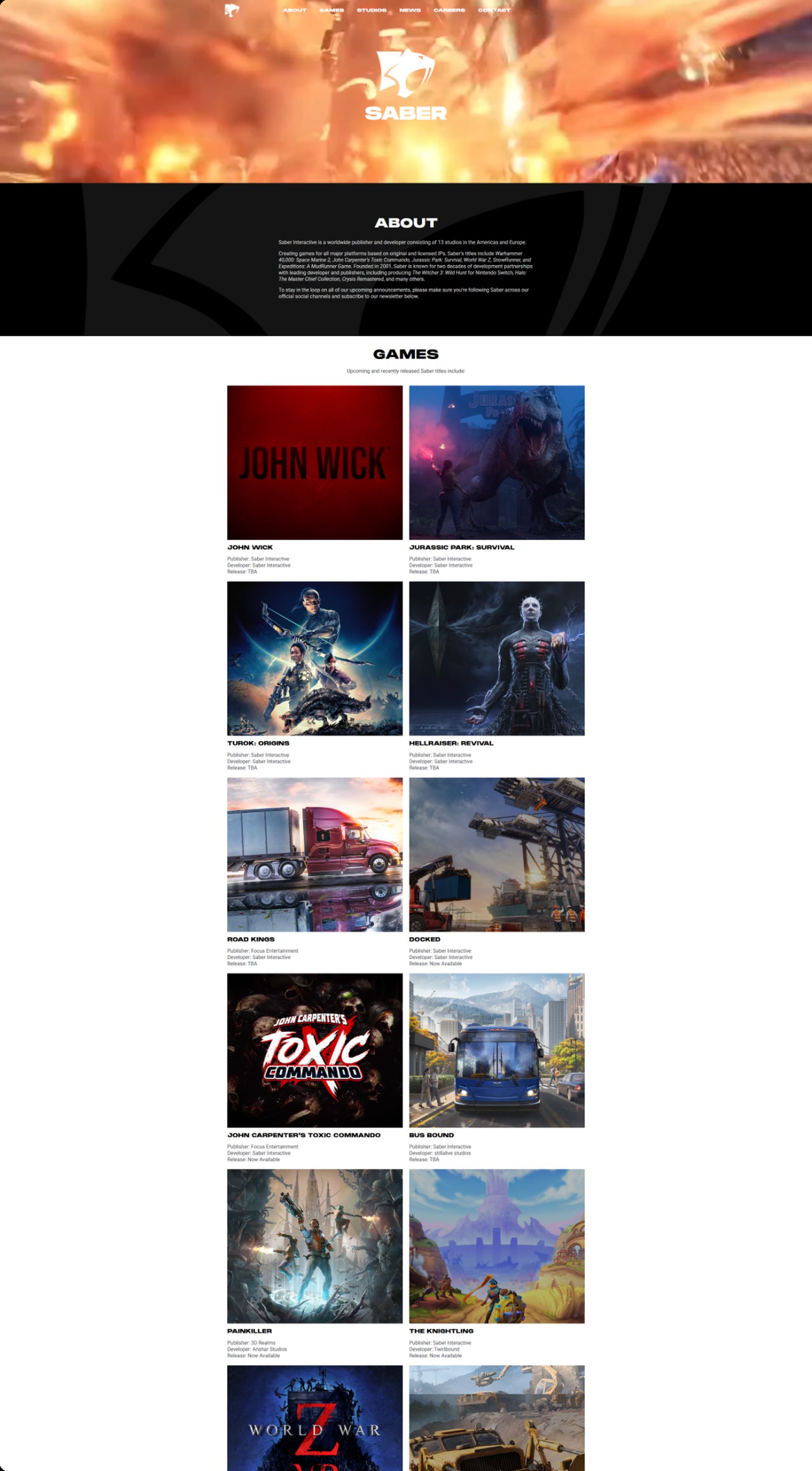 Saber Interactive’s original homepage