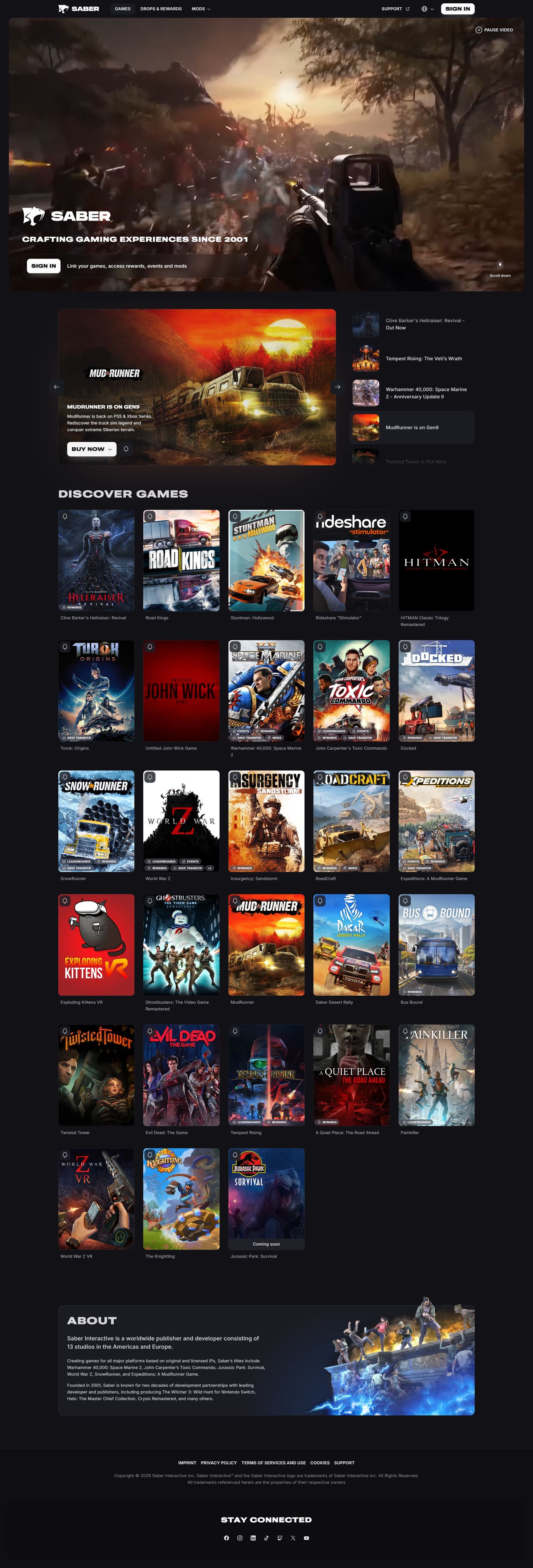 saber.games homepage after Saber’s October 2026 relaunch