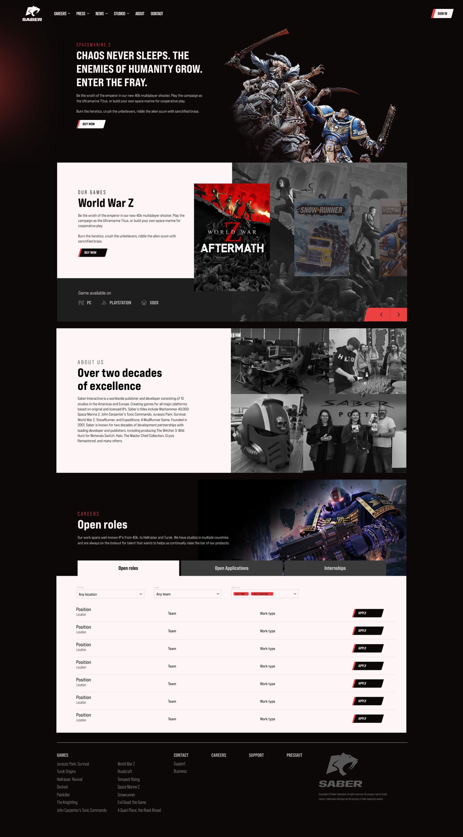 My redesigned Saber homepage